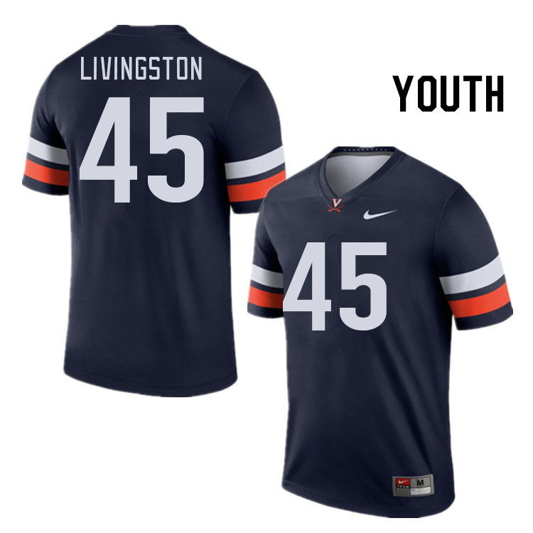 Youth #45 Aidan Livingston Virginia Cavaliers College Football Jerseys Stitched Sale-Navy